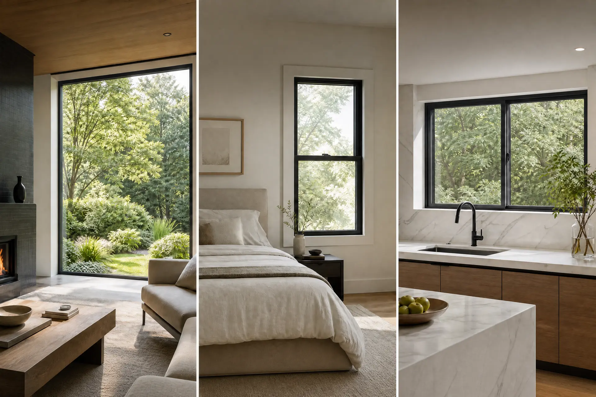 Energy-efficient window types for U.S. homes — picture, single hung, and sliding windows from Highline Building Supplies